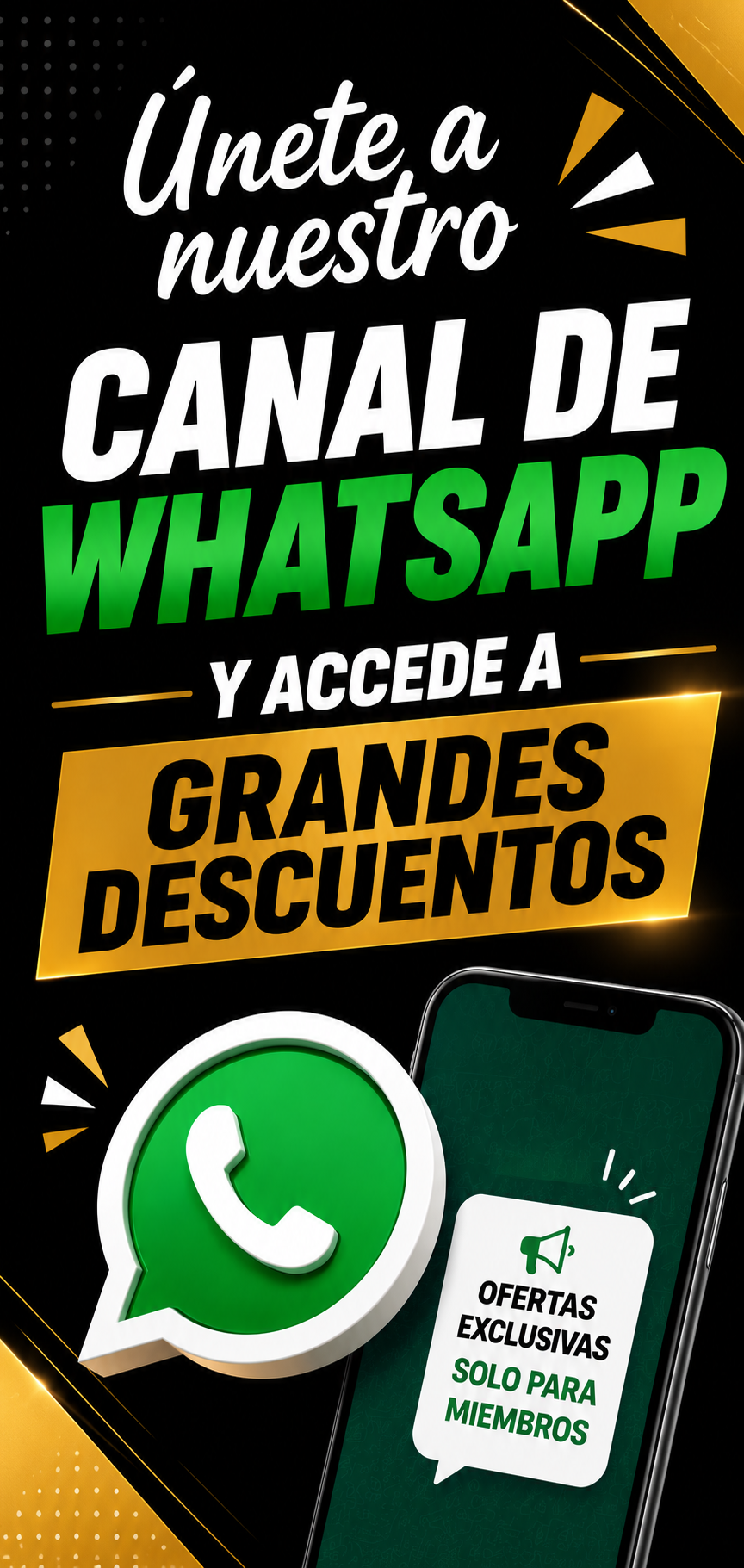 Pieza de EMUVIK invitando a unirse al canal de WhatsApp de la tienda.