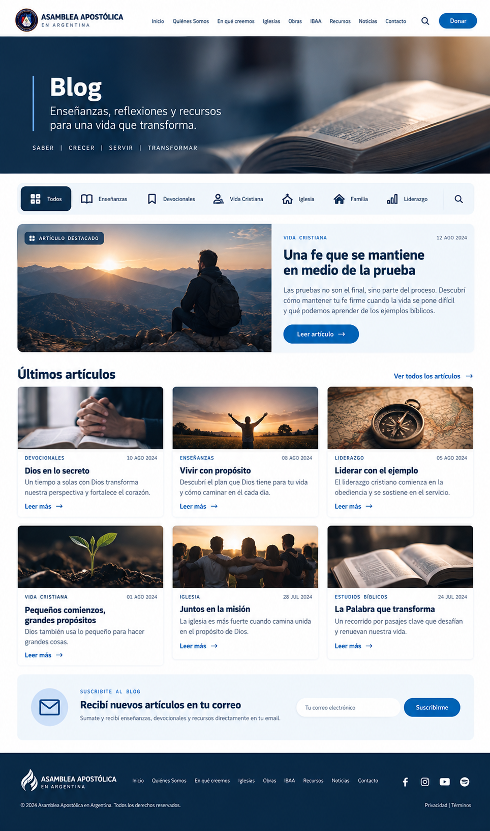 Diseño del blog de la Asamblea Apostólica en Argentina, con enseñanzas, devocionales, estudios bíblicos y artículos de vida cristiana