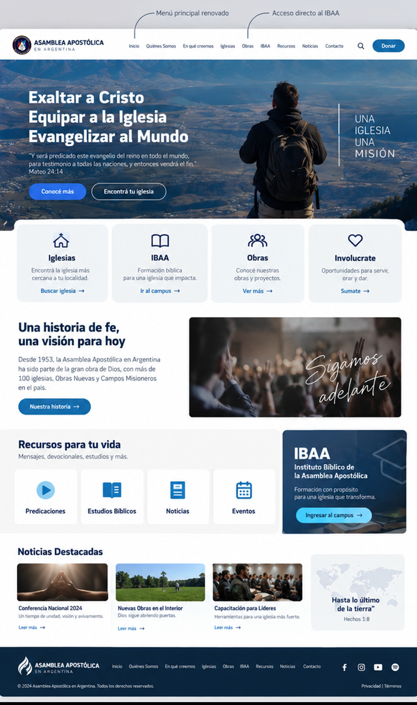 Diseño y rediseño web institucional de la Asamblea Apostólica en Argentina.