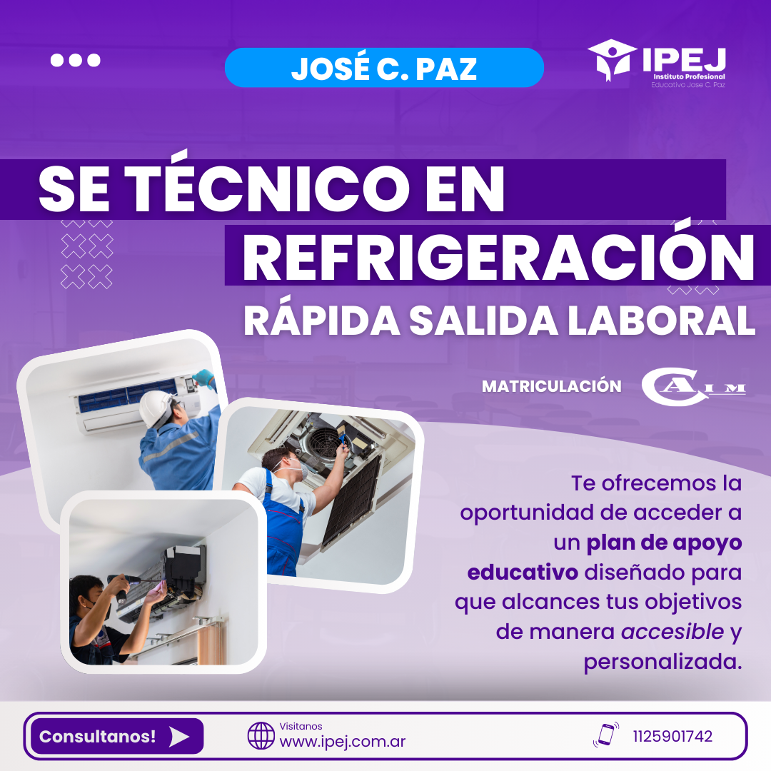 Pieza de CAIM con la frase «El futuro no se espera, se construye» sobre la reparación de un equipo de frío.